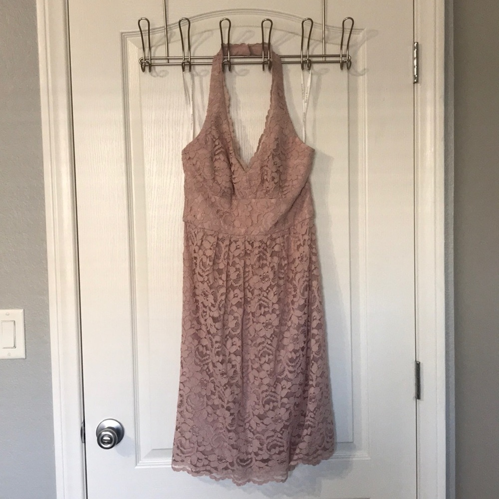David’s Bridal Halter Lace Dusty Rose Dress